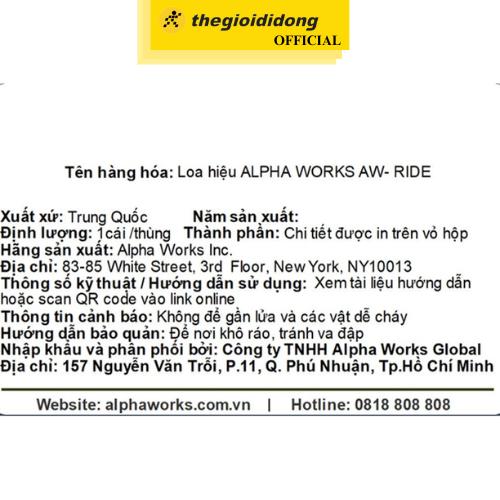 Loa Bluetooth Alpha Works AW-Ride -  Hàng Chính Hãng
