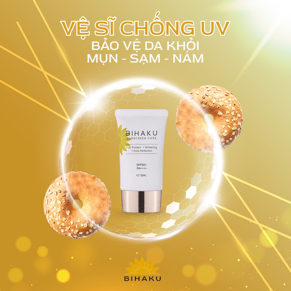 ộ đôi chống nắng mờ nám BIHAKU SUNSCREEN CARE SPF50+ PA++++ 35g và SKINMD DAY & NIGHT BRIGHTENING CREAM 50g giúp làm mờ nếp nhăn sáng da