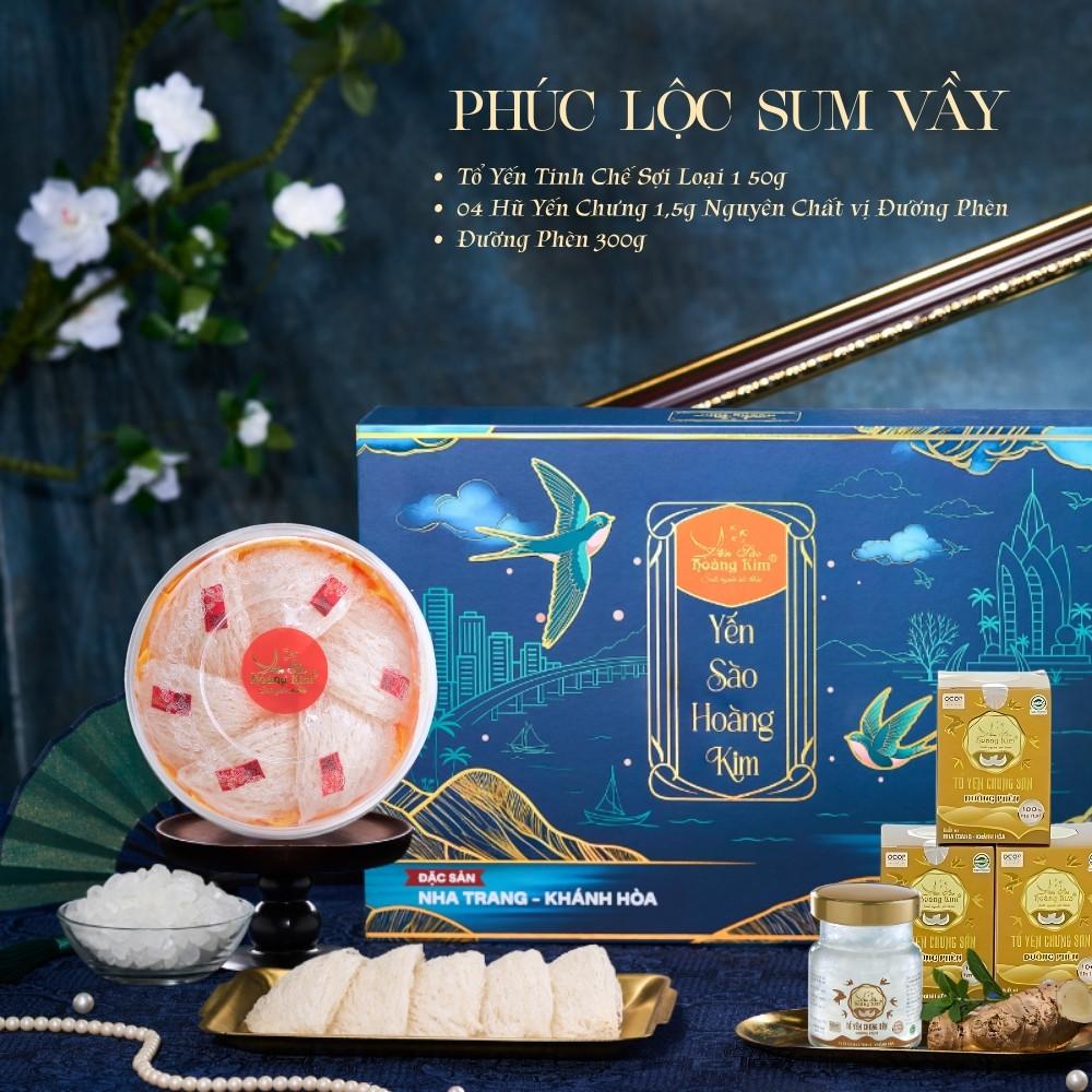 [CHÍNH HÃNG] Yến Sào Hoàng Kim - Hộp Quà Phúc Lộc Sum Vầy (50g Tổ Yến Sạch Loại 1 &amp; 4 Hũ Yến Chưng Đường Phèn) Quà Tặng Gia Đình