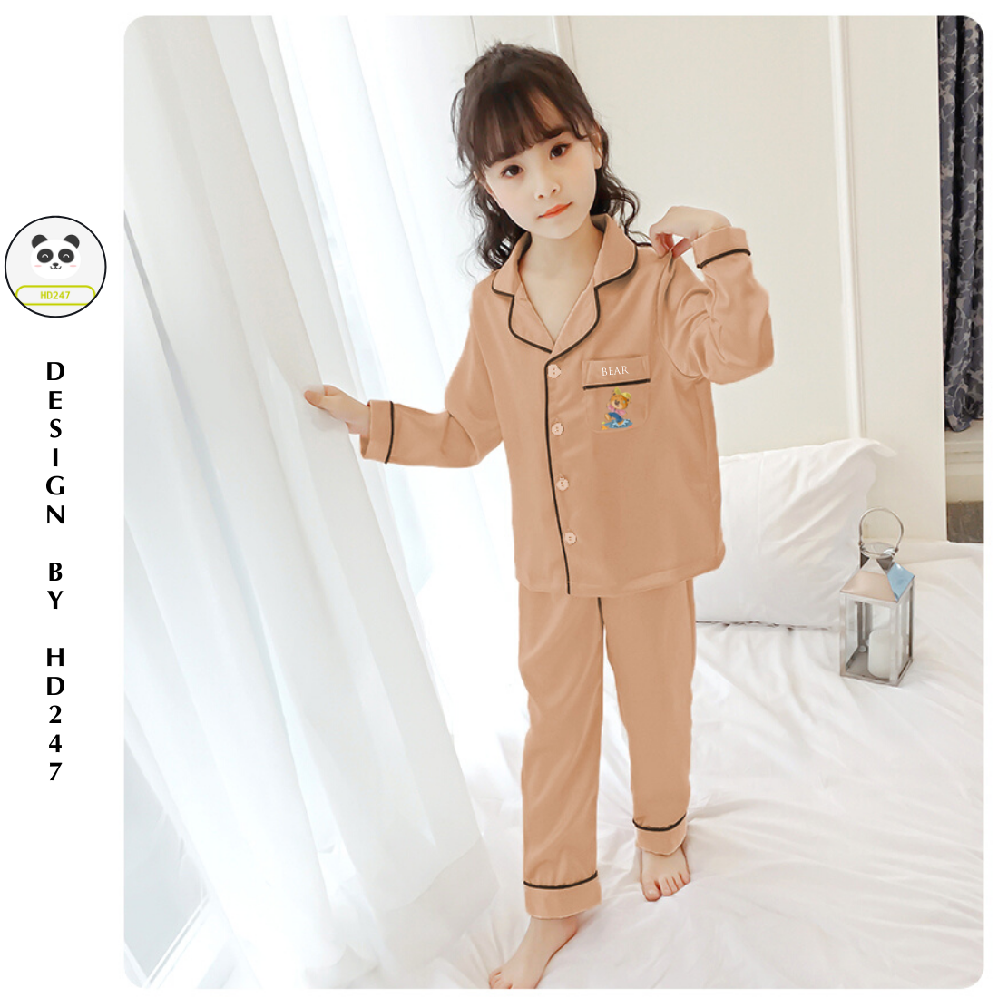 Đồ mặc nhà bé gái mặc ngủ dễ thương unisex cá tính in gấu vải kate thiết kế đáng yêu 0313