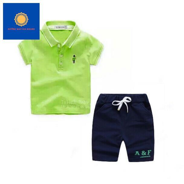Đồ bộ quần áo thun bé trai kiểu cổ trụ, chất cotton mát mẻ - Xưởng may Gia Khang