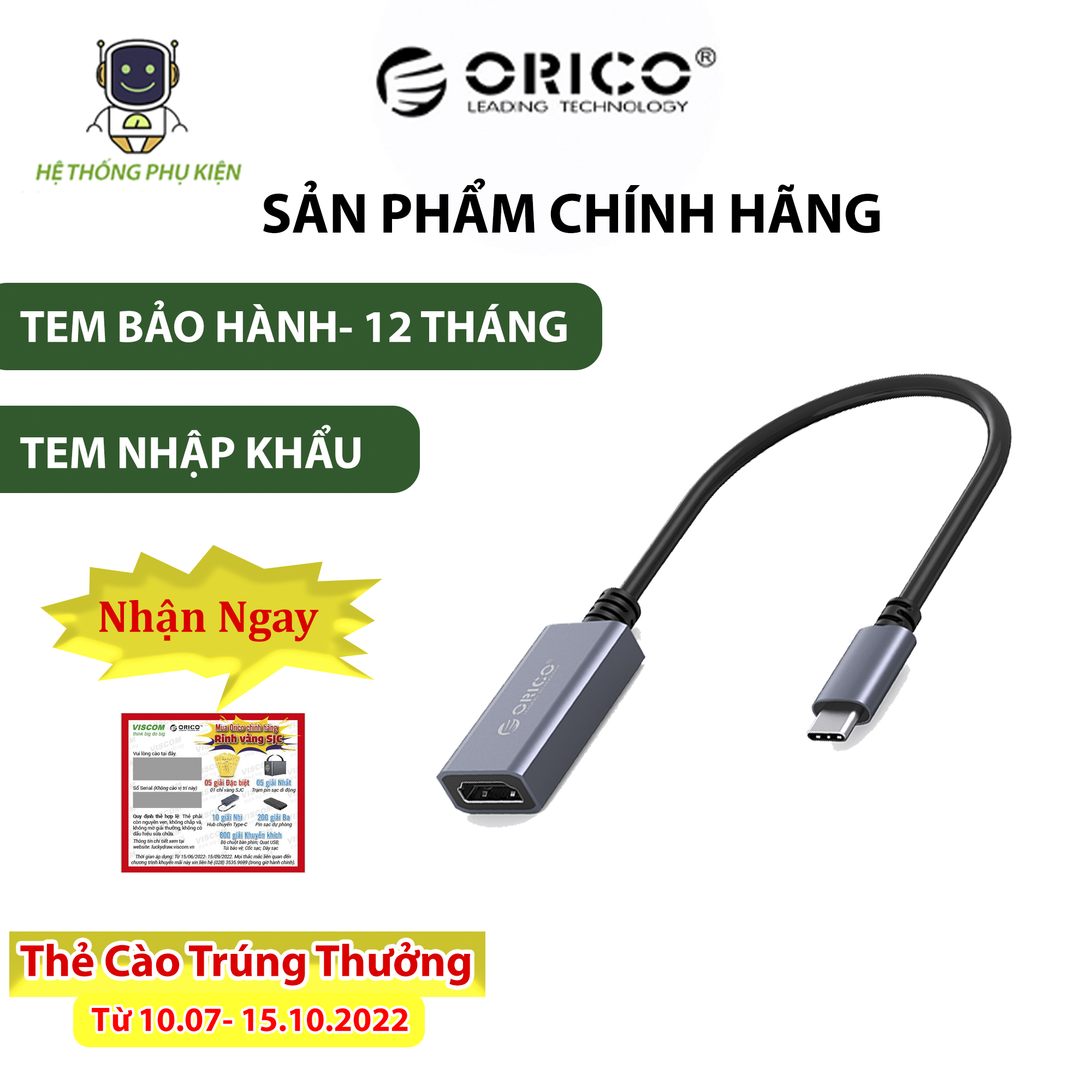 Đầu chuyển đổi Type C sang Cổng HDMI ORICO CTH-GY Hàng Chính Hãng