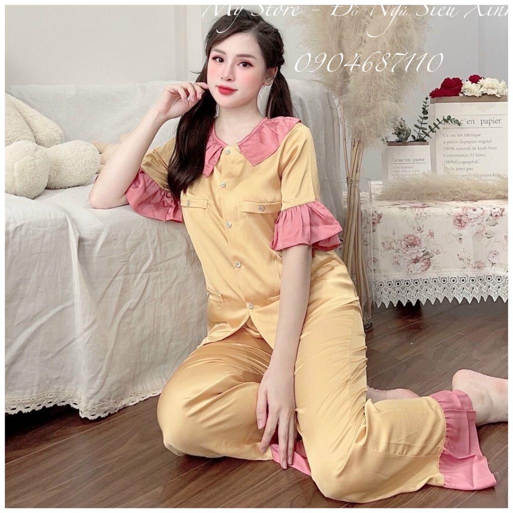 Đồ ngủ nữ dễ thương form tiểu thư, bộ lụa latin tay lửng quần dài freesize dưới 60kg MY STORE S33