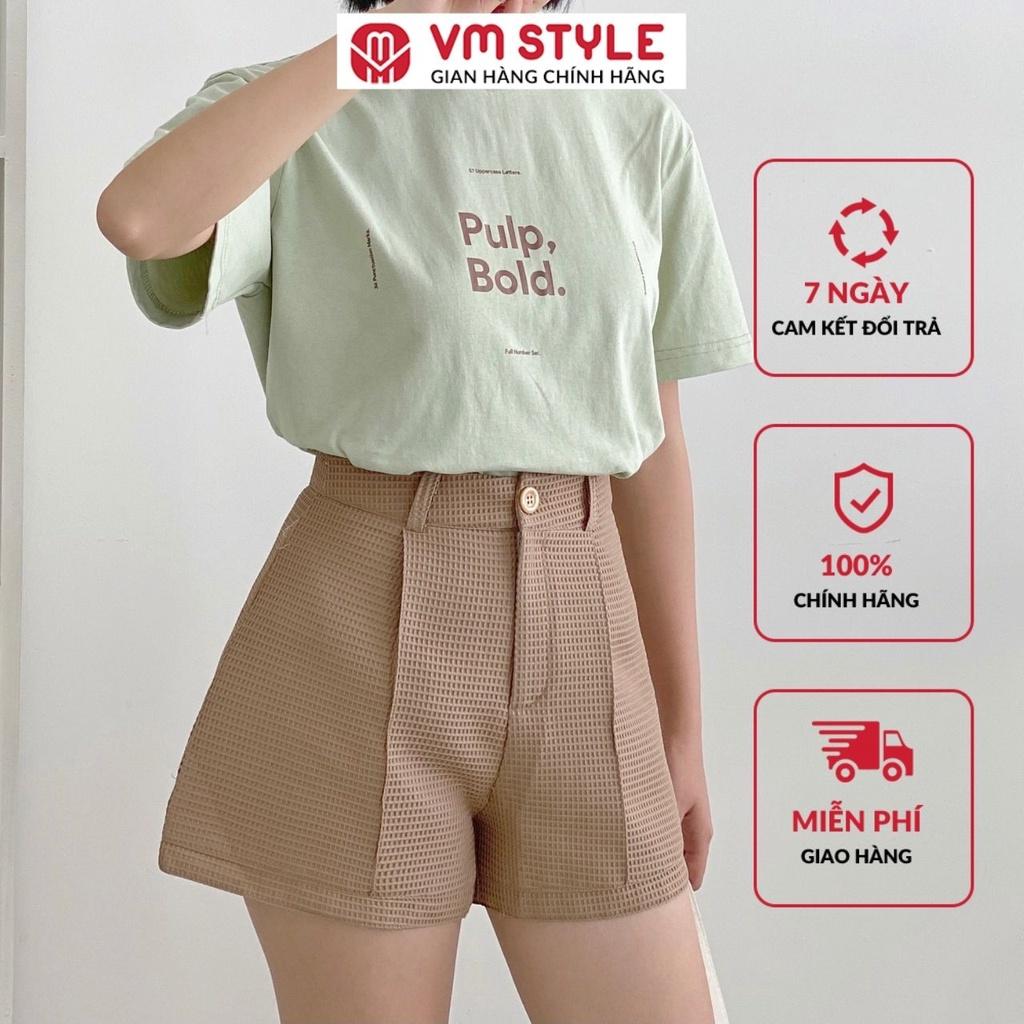 Quần short nữ VM STYLE ống rộng gấp gấu lưng cao trơn nhiều màu 22STU04NL1901