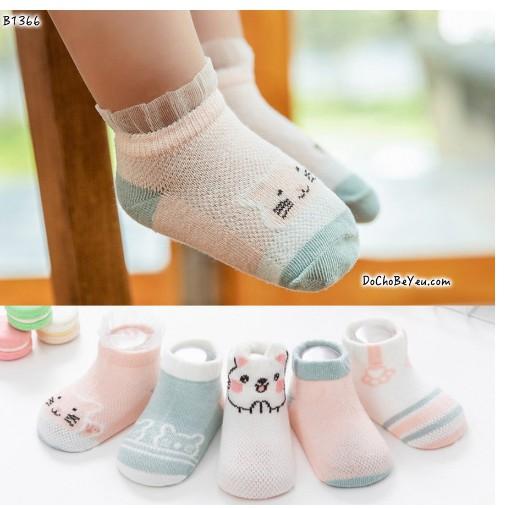 Set 5 đôi tất lưới cổ ngắn kidsock mẫu mới nhất 2020