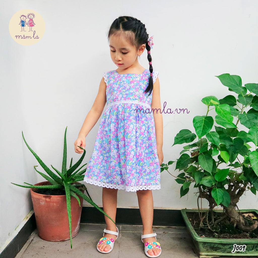 Đầm hoa nhí nền xanh dương viền ren | 2Y-6Y