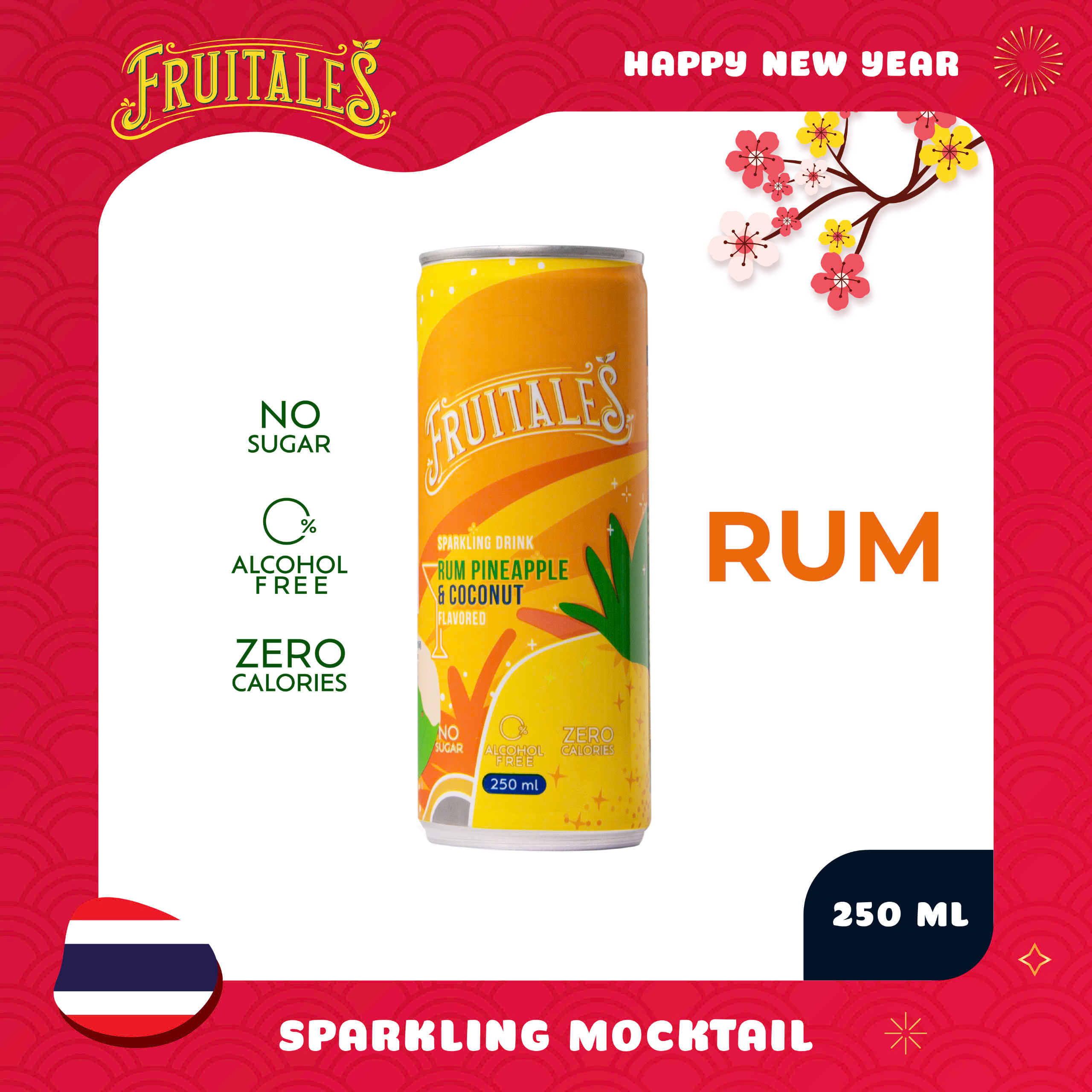 [Fruitales] Hộp 6 lon Mocktail 3 vị mới: không đường, không cồn, không calo - Rum Dừa & Dứa, Champagne lựu đỏ, Soju Mận & Yogurt