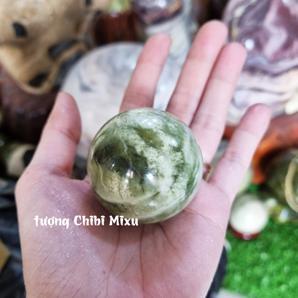 Bi cầu phong thủy đá Serpentine xanh đậm 4.5-5cm cho người mệnh Mộc và Hỏa đá Việt Nam