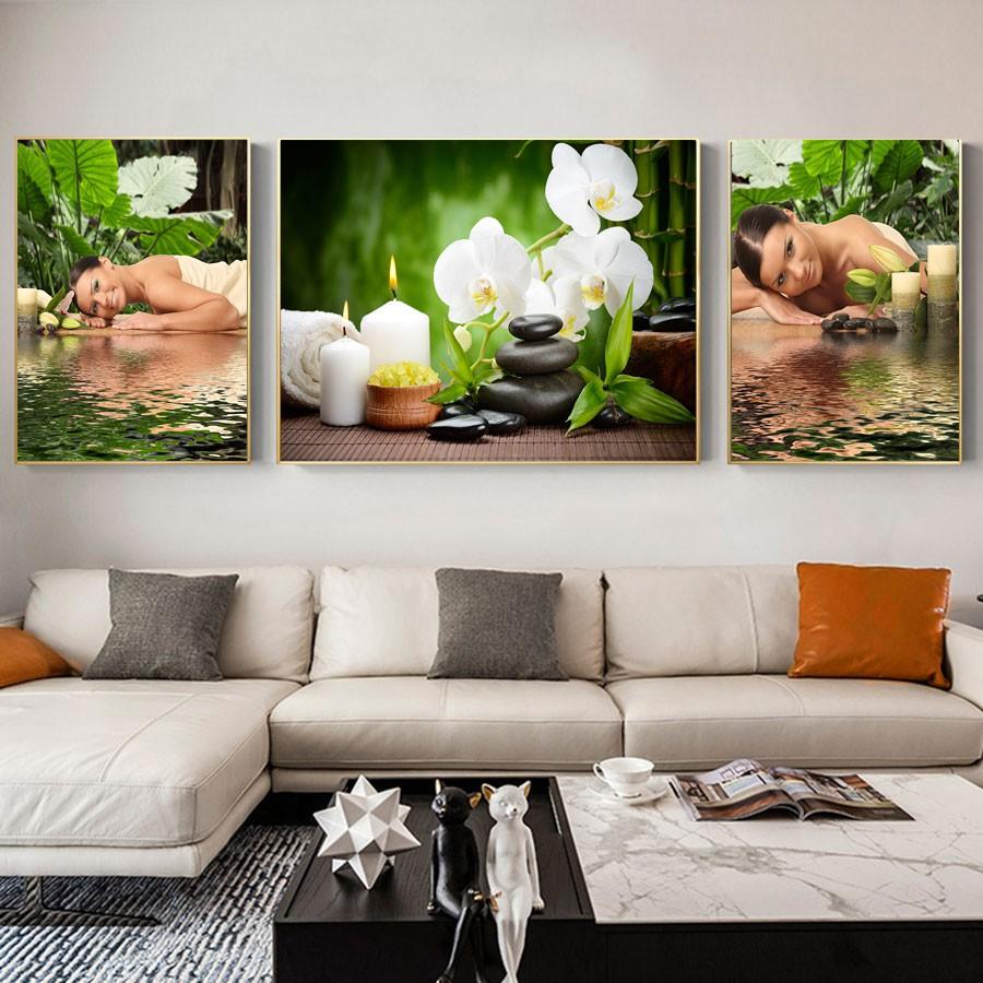 Bộ ba tranh trang trí spa hút tài lộc về nhà - tráng gương cao cấp
