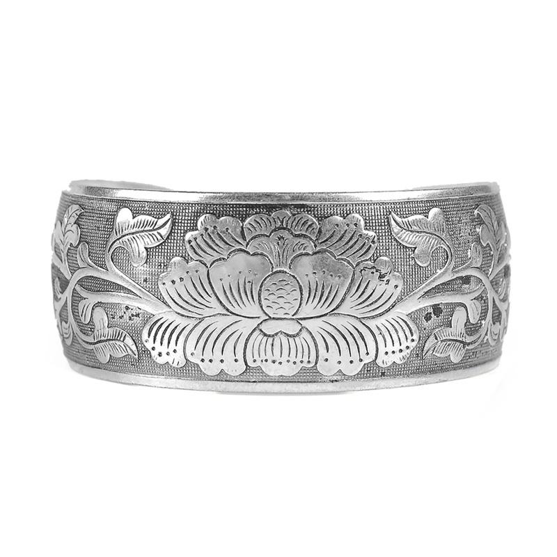 Women Bohemian Bracelet Cuff Peony vintage Tibetan Tibet Carved Silver Totem Bangles Accessories