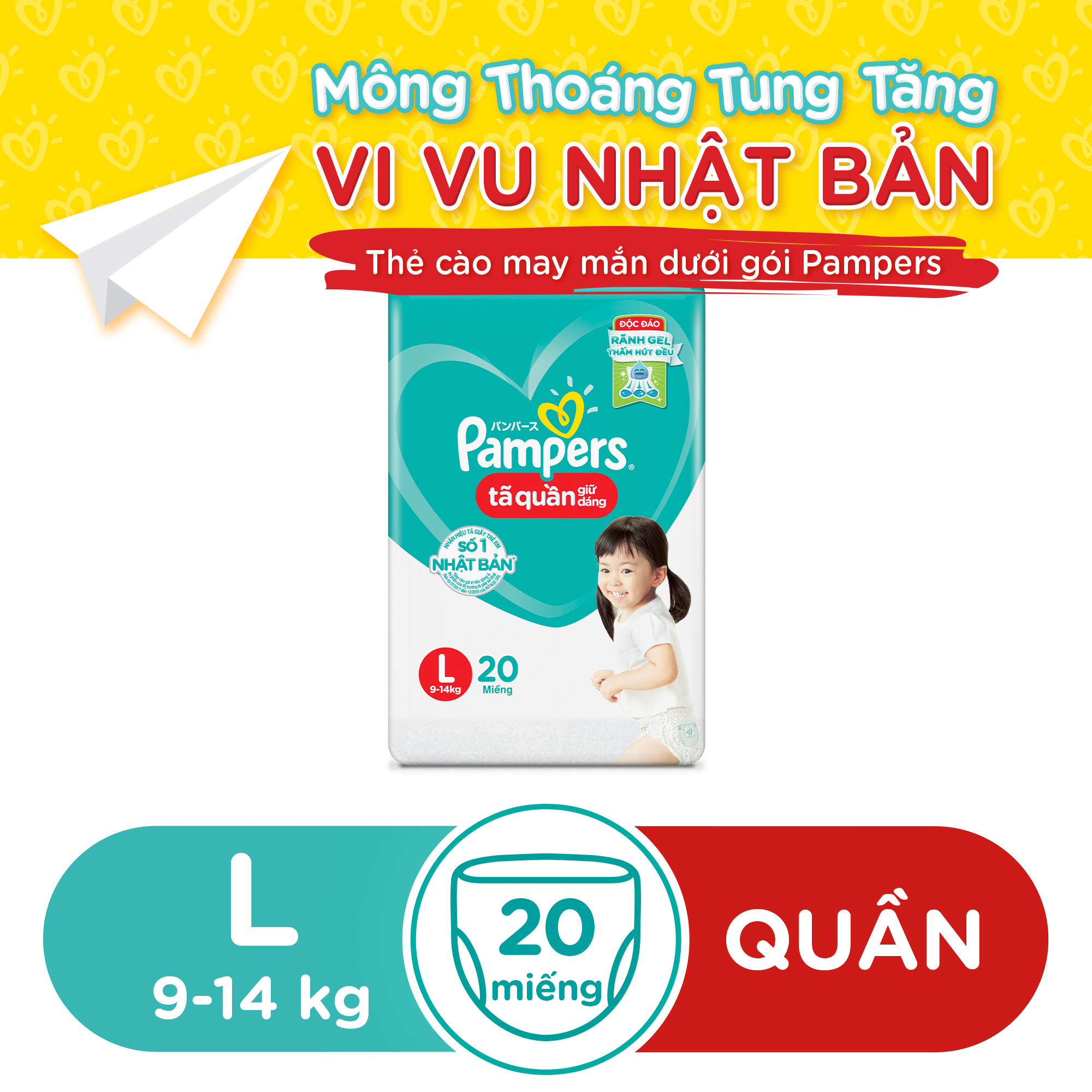 Tã Quần Pampers Giữ Dáng Mới Gói Trung L20 (20 Miếng)