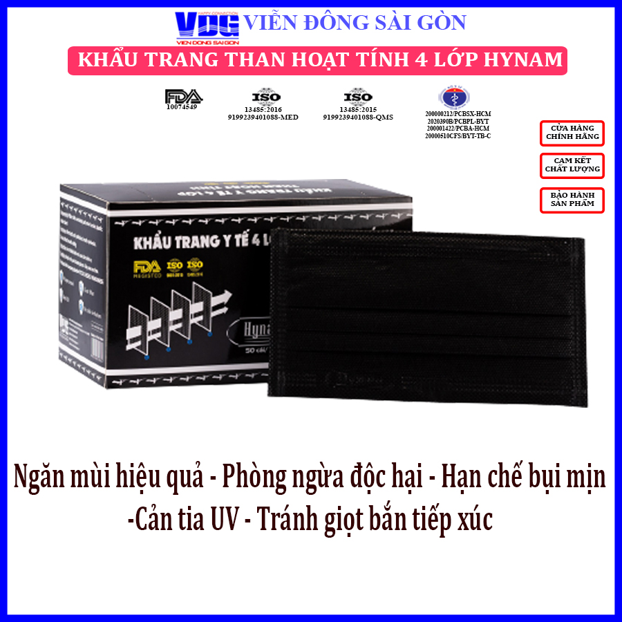Khẩu trang y tế 4 lớp Hynam than hoạt tính -Kháng khuẩn, chống bụi mịn, ngăn ngừa bệnh hô hấp