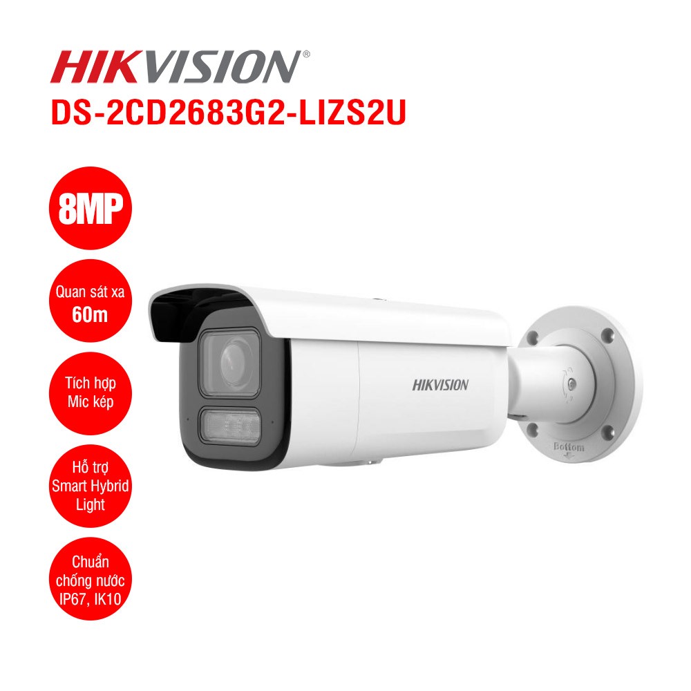 CAMERA IP HIKVISION DS-2CD2683G2-LIZS2U/DS-2CD2683G2-LIZS2UHUN 8MP nhận diện người và xe, hỗ trợ POE, có khe thẻ nhớ