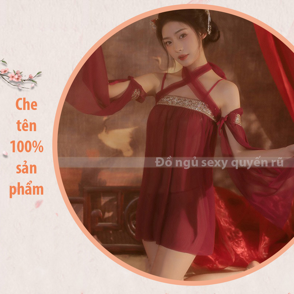 P20 Đồ ngủ cosplay cổ trang hai dâu xuyên thấu hở lưng sexy - Đầm ngủ hai dây gợi cảm - Váy ngủ xuyên thấu gợi cảm