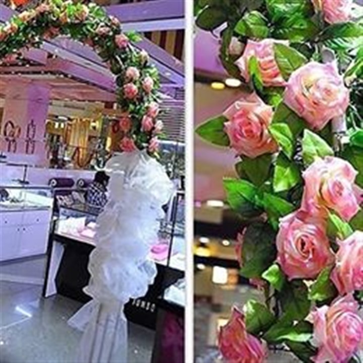 Chùm hoa hồng dây leo 9 bông dài 2m4 trang trí nội thất cao cấp - Dây hoa lá giả
