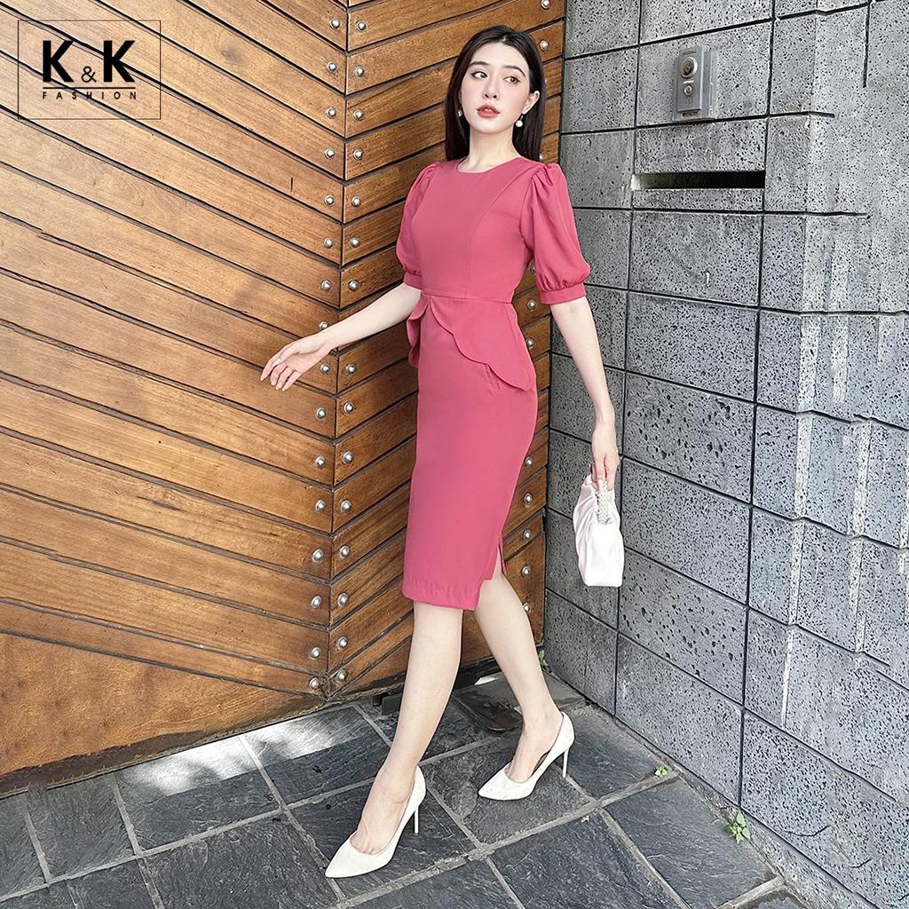 Đầm Peplum Công Sở Dáng Ôm Tay Lỡ K&amp;K Fashion KK120-13 Chất Liệu Cotton Lạnh