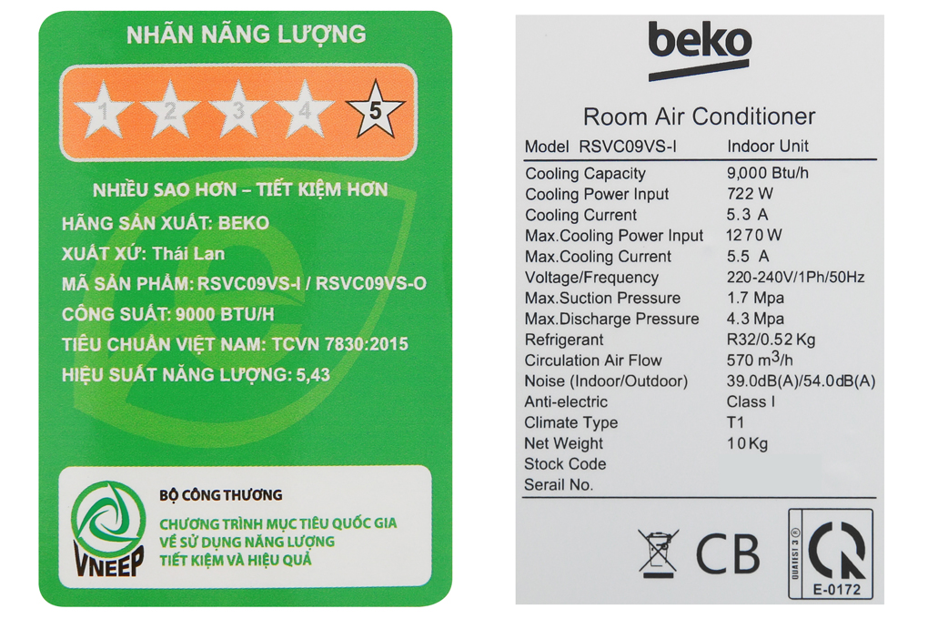 Máy lạnh Beko Inverter 1 HP RSVC09VS - Hàng chính hãng