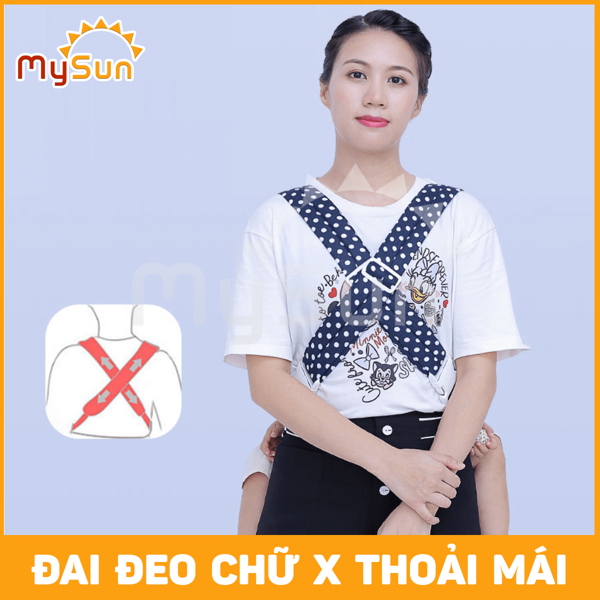 Đai địu vải cho em bé sơ sinh trẻ em 3 - 36 tháng tuổi ngồi có chùm đầu chính hãng MySun