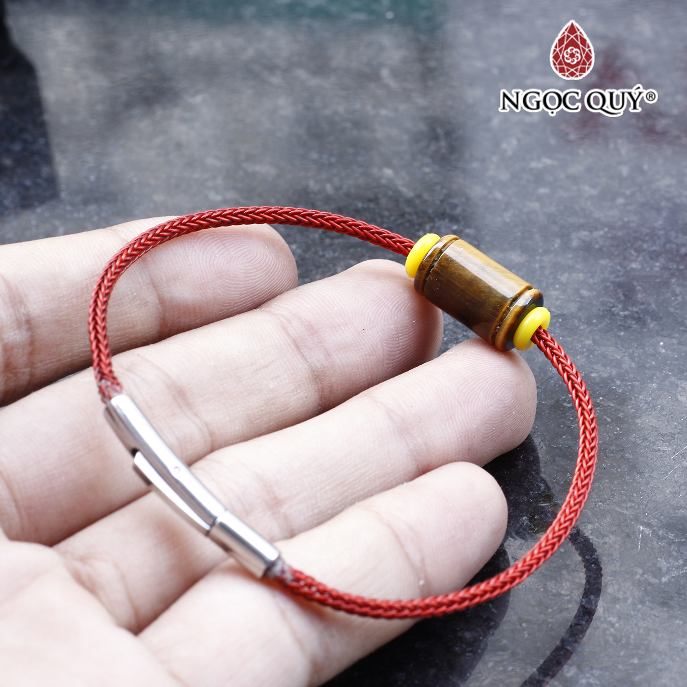 Vòng tay xỏ lu đá thạch anh mắt hổ vàng nâu mệnh thổ,kim - Ngọc Quý Gemstones