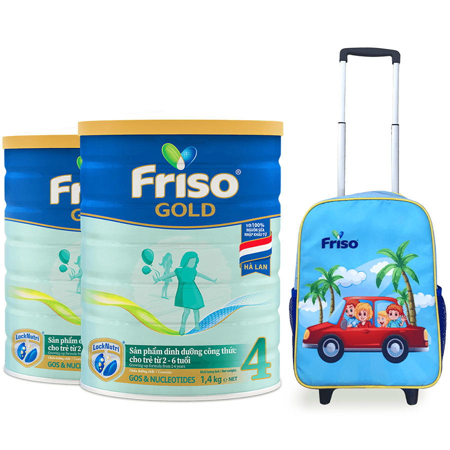 Bộ 2 Hộp Sữa Bột Friso Gold 4 Dành Cho Trẻ Từ 2 - 6 Tuổi 1400g  + Vali Tay Kéo Cho Bé