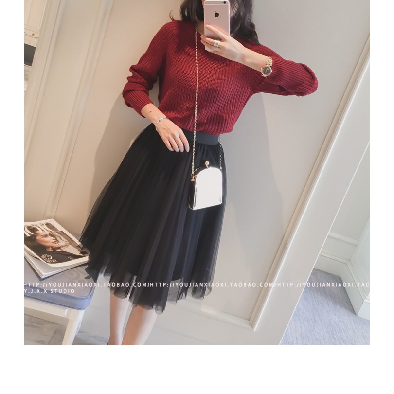 Chân váy lưới 2 lớp midi QUẢNG CHÂU cho nữ CV053