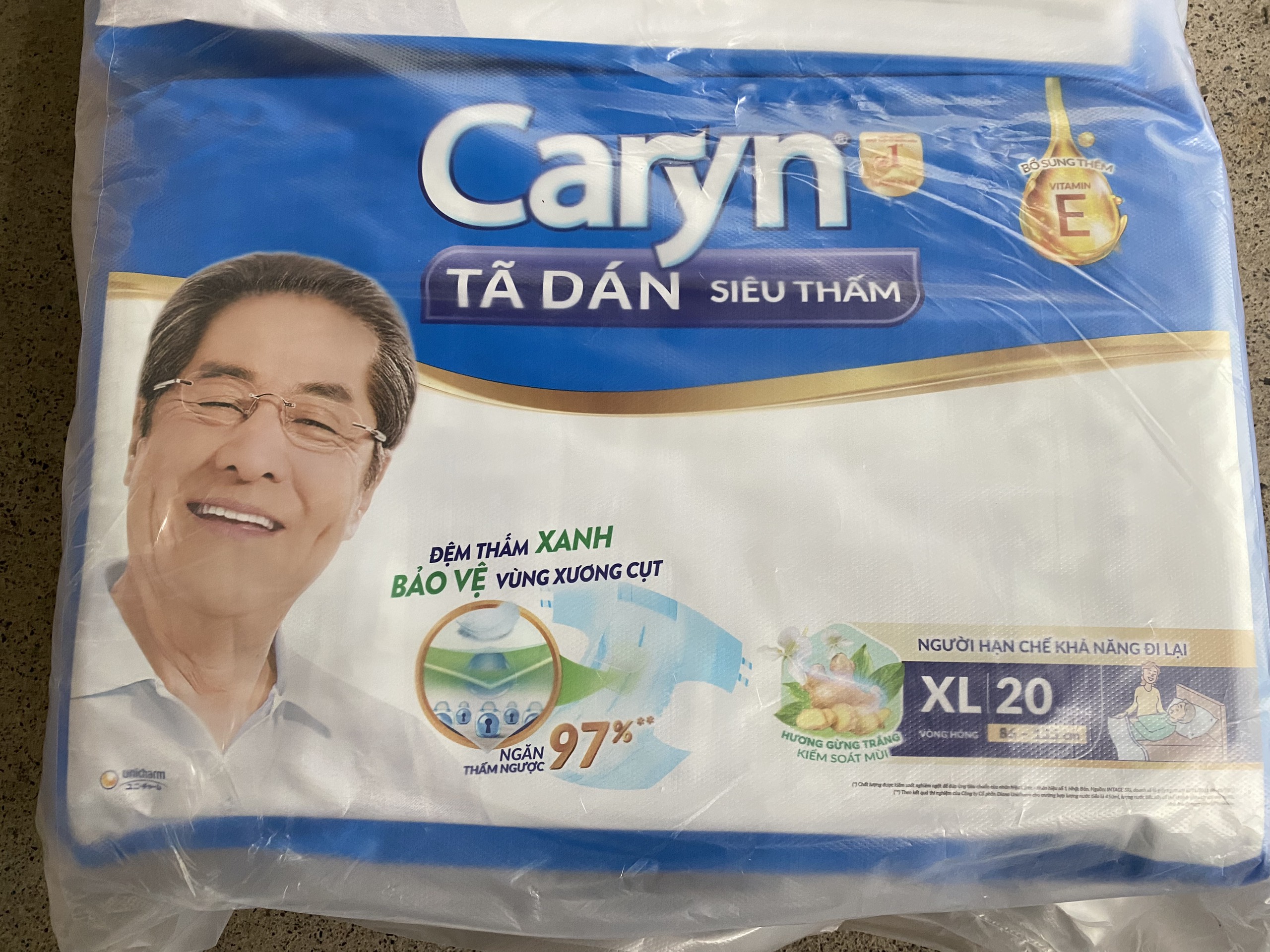 Tã dán caryn size XL 20 miếng vòng hông 86-135cm cho người già