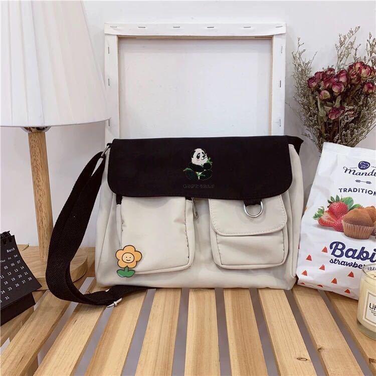 Women's New Mesh Red Canvas Female Student Korean Style Crossbody All-Matching Large Capacity Retro Cute Schoolbag