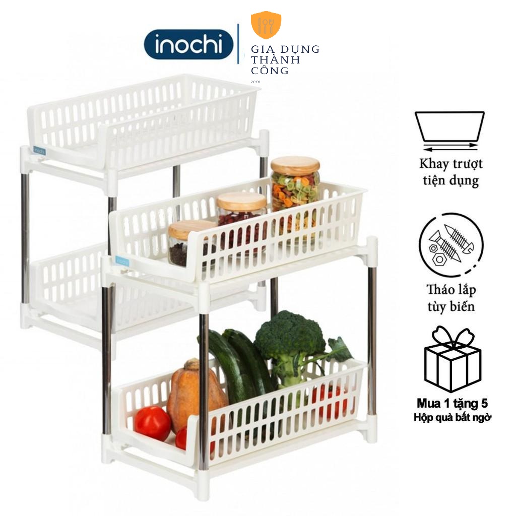 Kệ gia vị 2 tầng inochi trượt đa năng nhà bếp có thể trượt lấy đồ