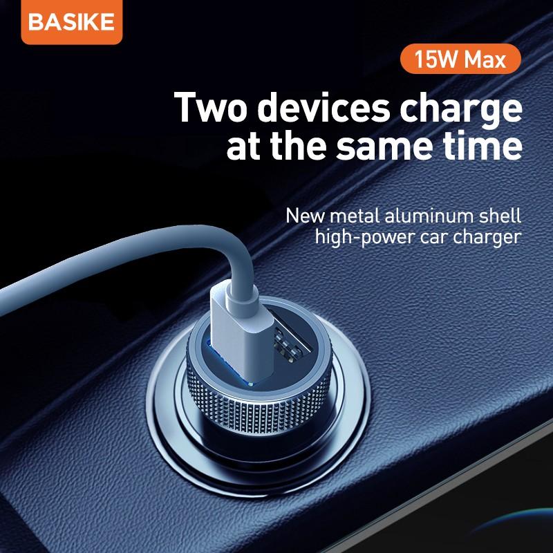 Tẩu sạc xe hơi BASIKE BSK-UT75 15W làm từ kim loại đầu ra USB kép thông dụng và di động-Hàng chính hãng
