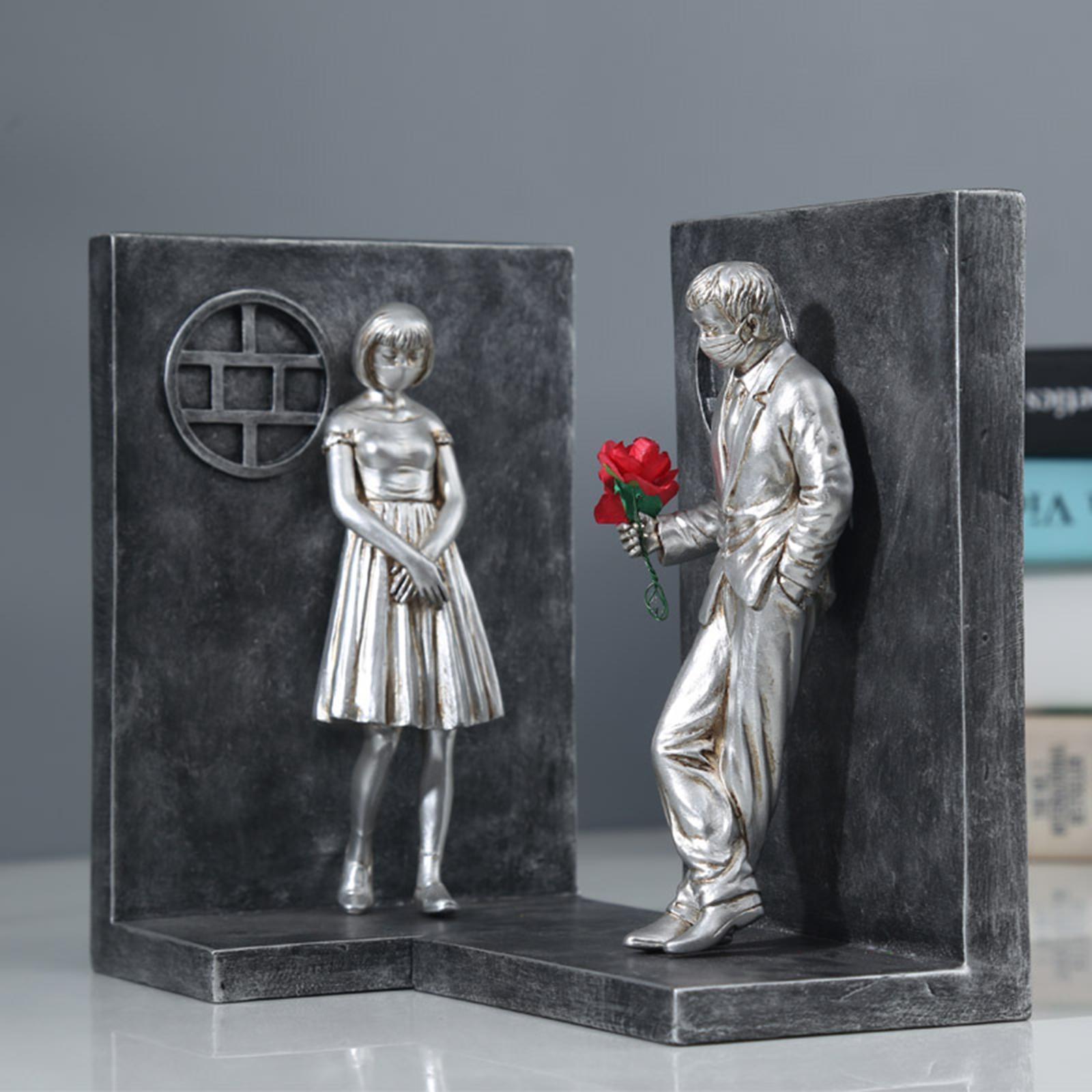 Decorative bookends, Heavy Duty Bookend Holder Decor, Resin Figurine Book Ends, Book Stopper for Shelves, Office, Bedroom, Great Gift for Book Lovers