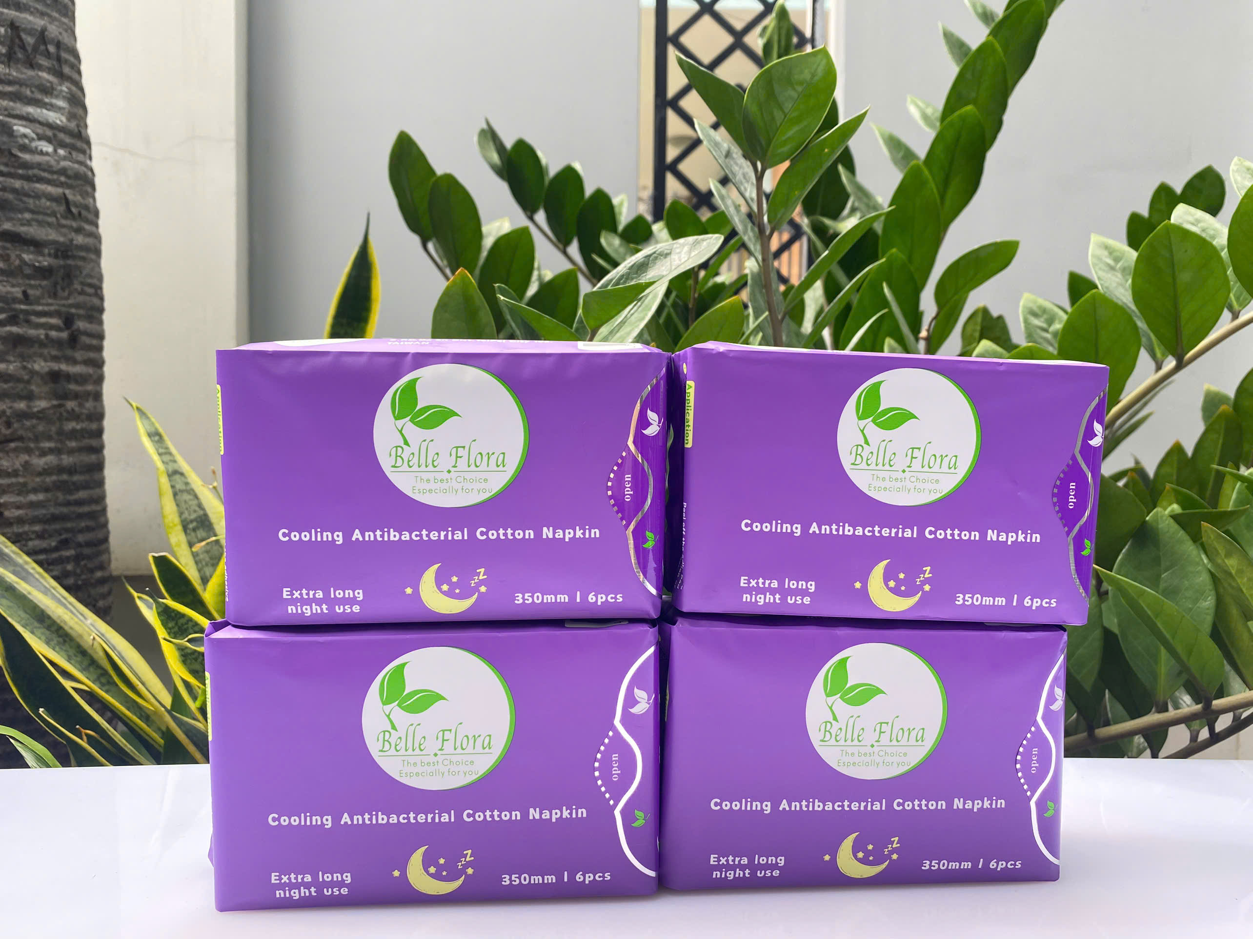 Bộ Băng Vệ Sinh Belle Flora Ban Đêm Cotton 350mm - combo 4 gói