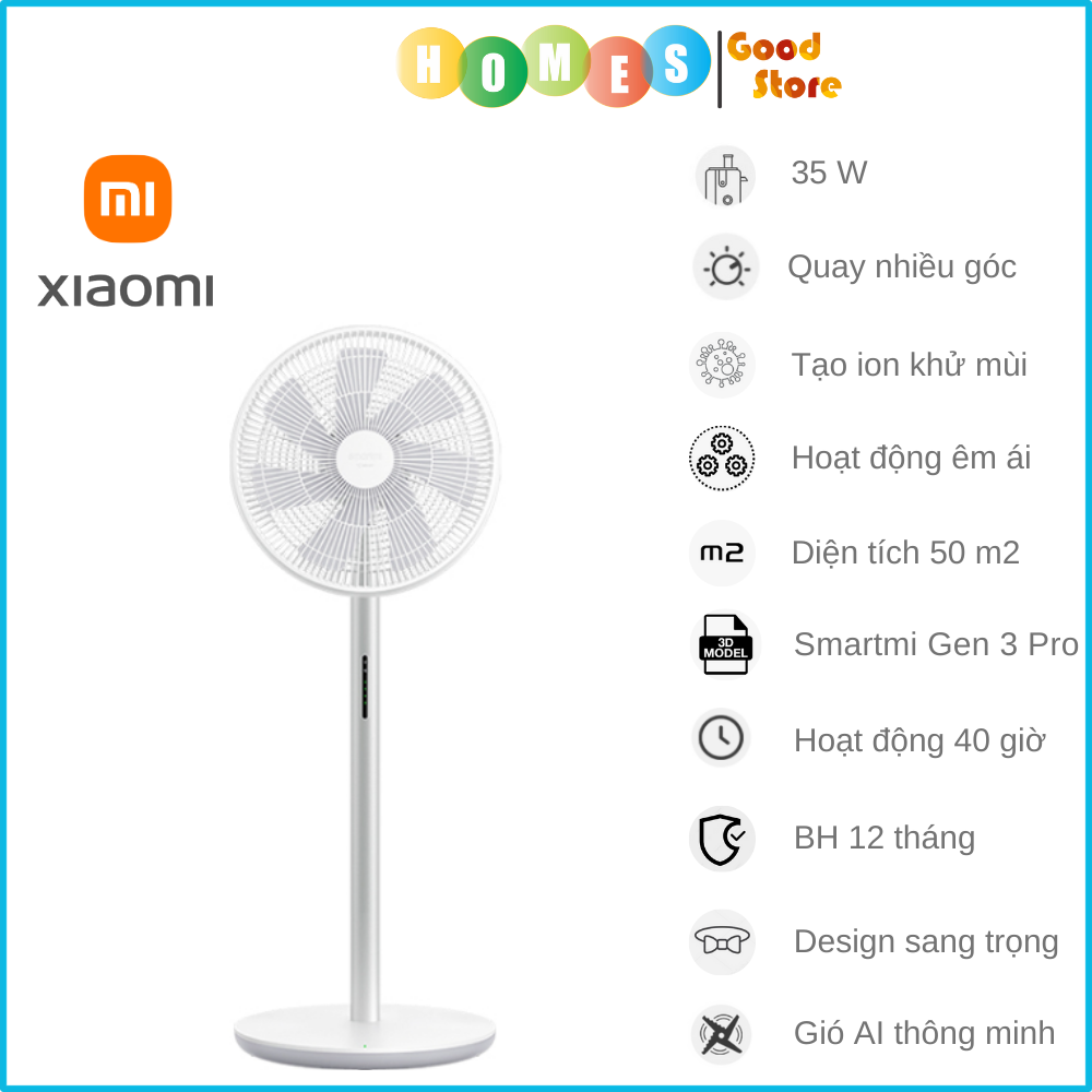 Quạt Tích Điện Thông Minh Xiaomi Smartmi Gen 3 Pro Công Nghệ Xoay 3D Ngang Dọc Gió AI Thông Minh Có Remote, Kết Nối App Công Suất 35 W- Hàng Quốc Tế