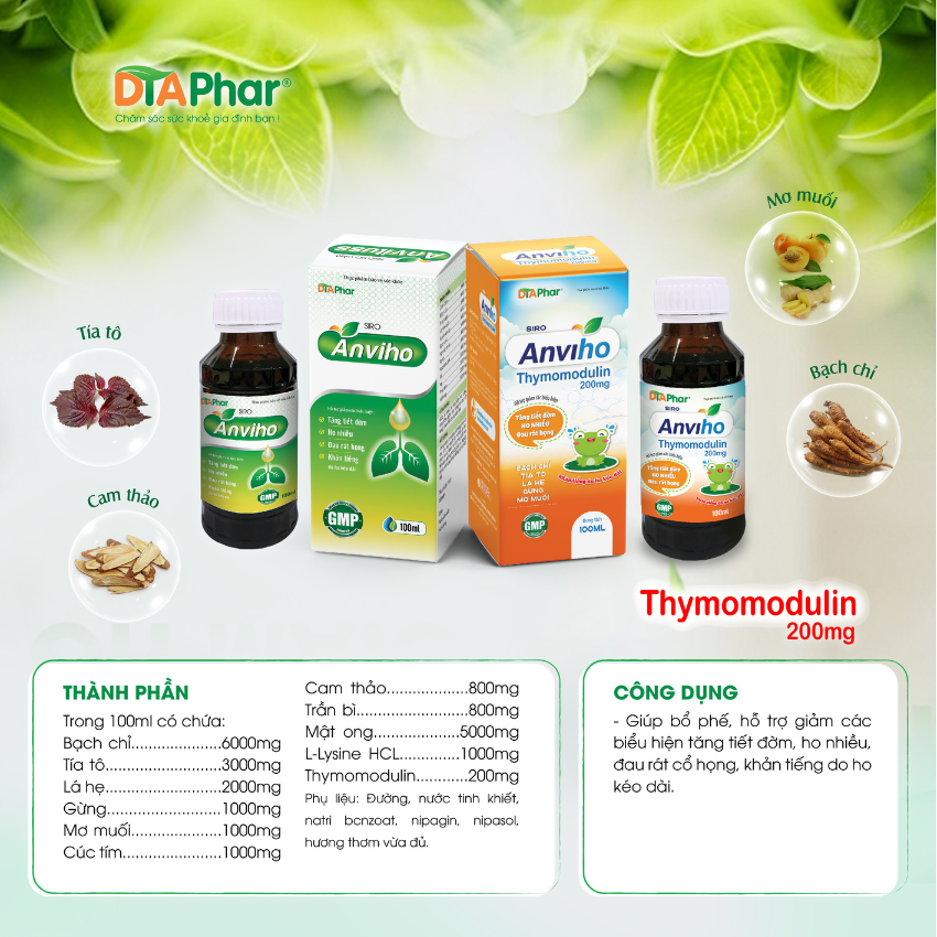 Siro ho cho mẹ bầu và trẻ sơ sinh Anviho Cam hỗ trợ giảm ho khan tiếng đau rát họng Chai 100ml Tâm An Pharma