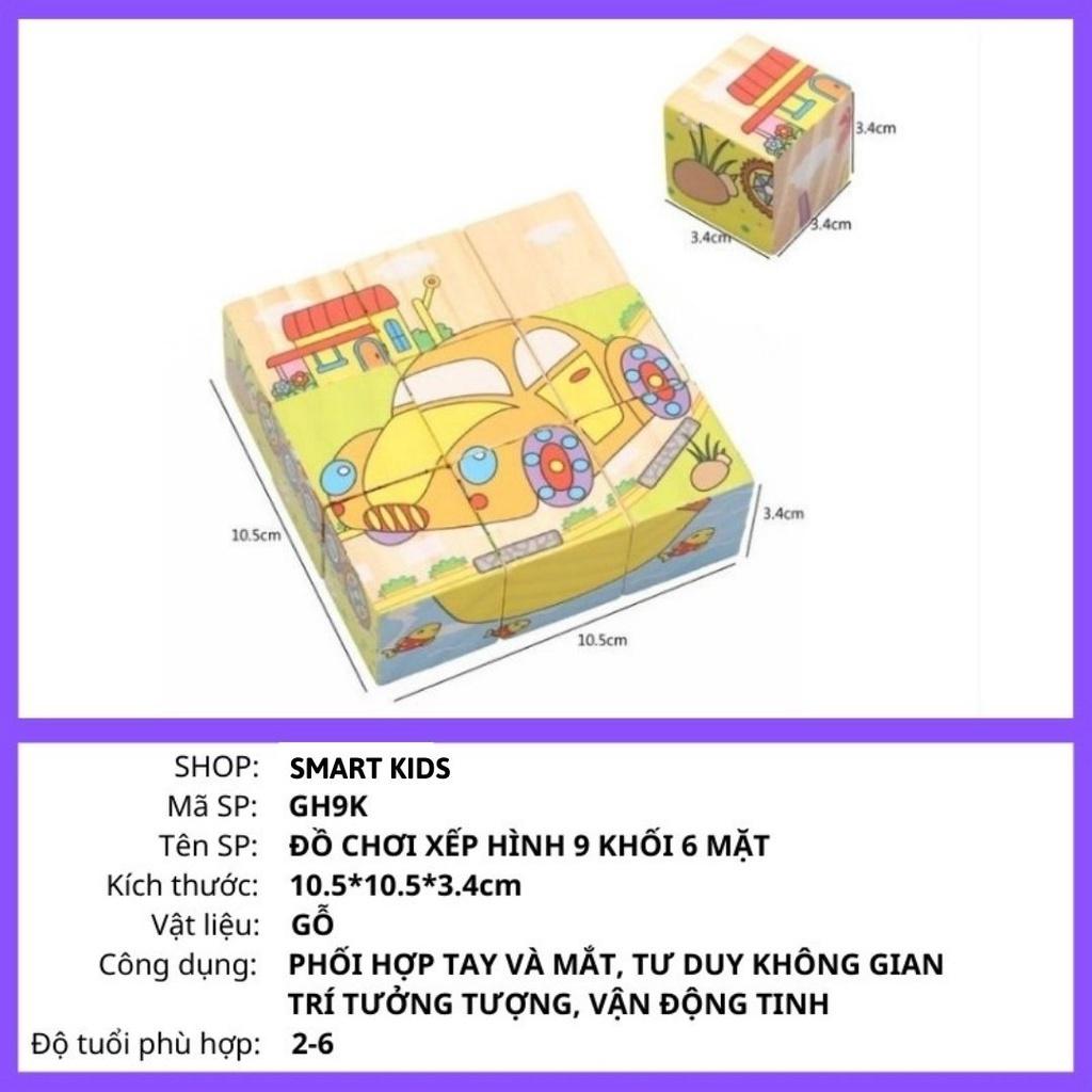 Đồ chơi xếp hình lắp giáp hình khối 6 mặt 9 chi tiết bằng gỗ