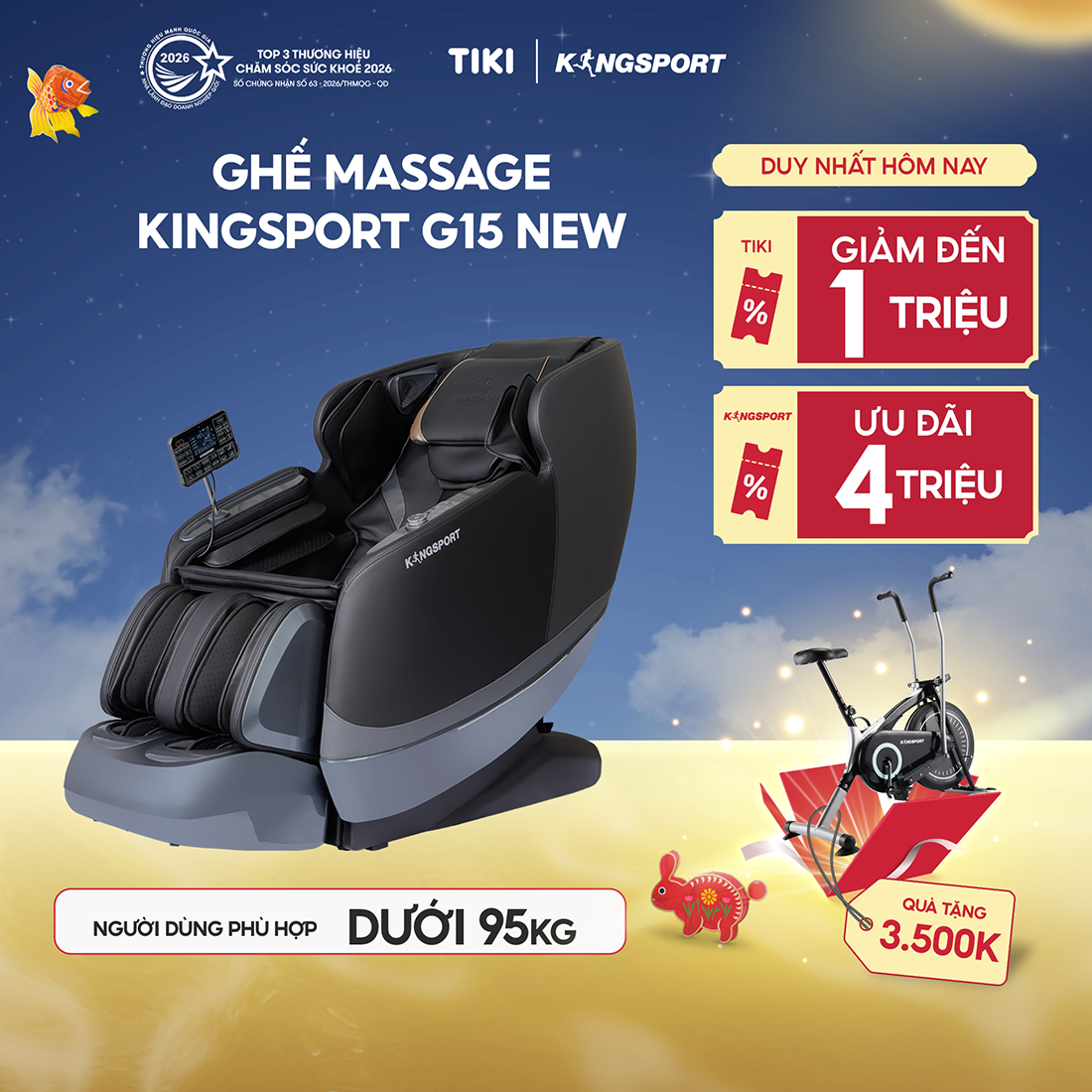 Miễn phí lắp đặt | Ghế massage KINGSPORT Standard G15 New công nghệ mới Kingtech Touch Pro, massage kéo giãn toàn thân
