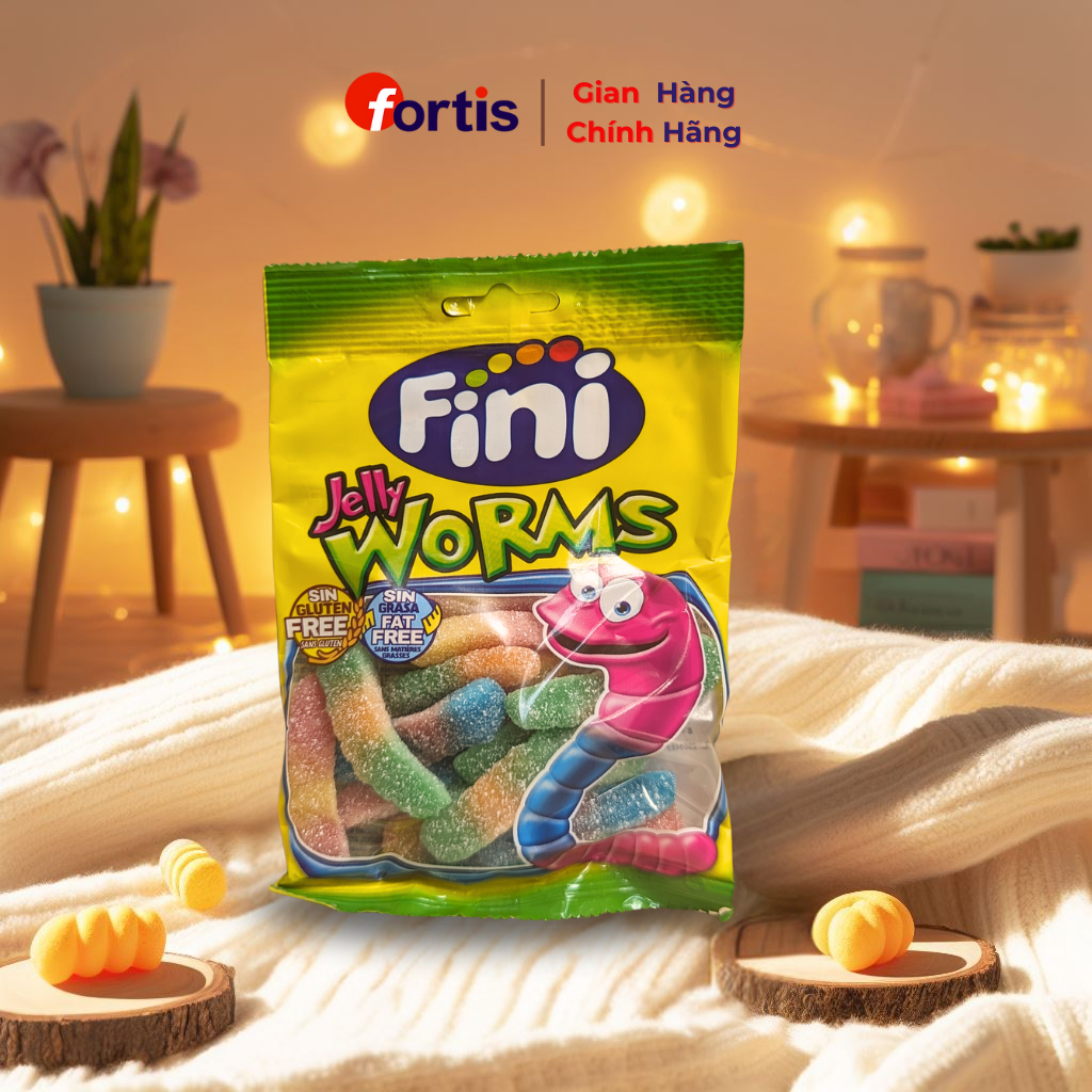 Kẹo dẻo Fini Jelly Worms Sâu chua 90g Vị Trái Cây