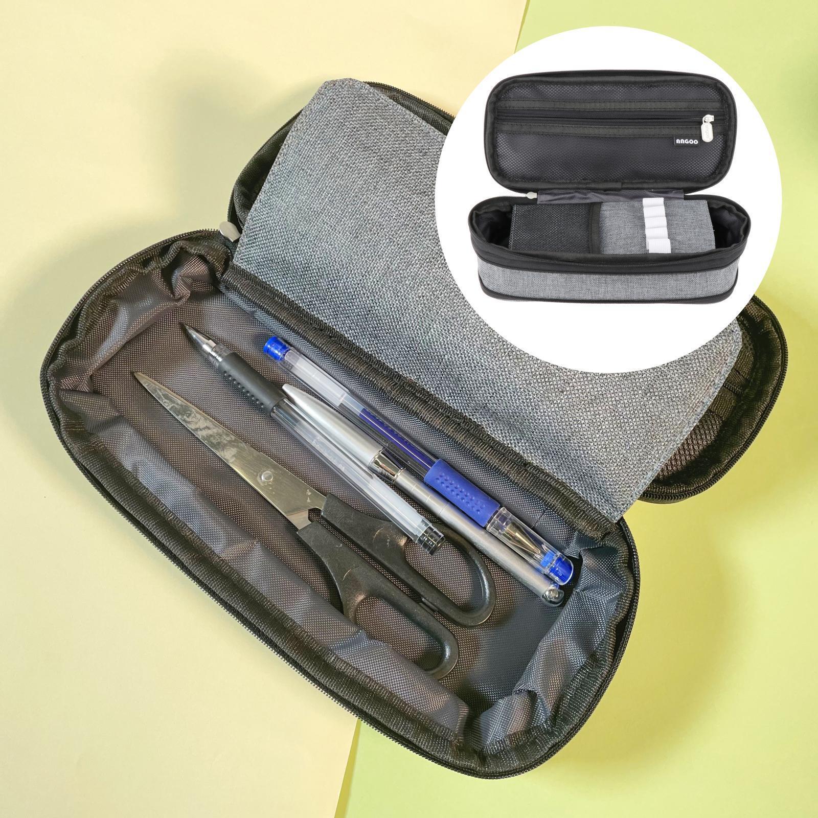 Large Capacity Pencil Case Canvas Holder Bag for Girl Boy Teen ,Grey Compact
