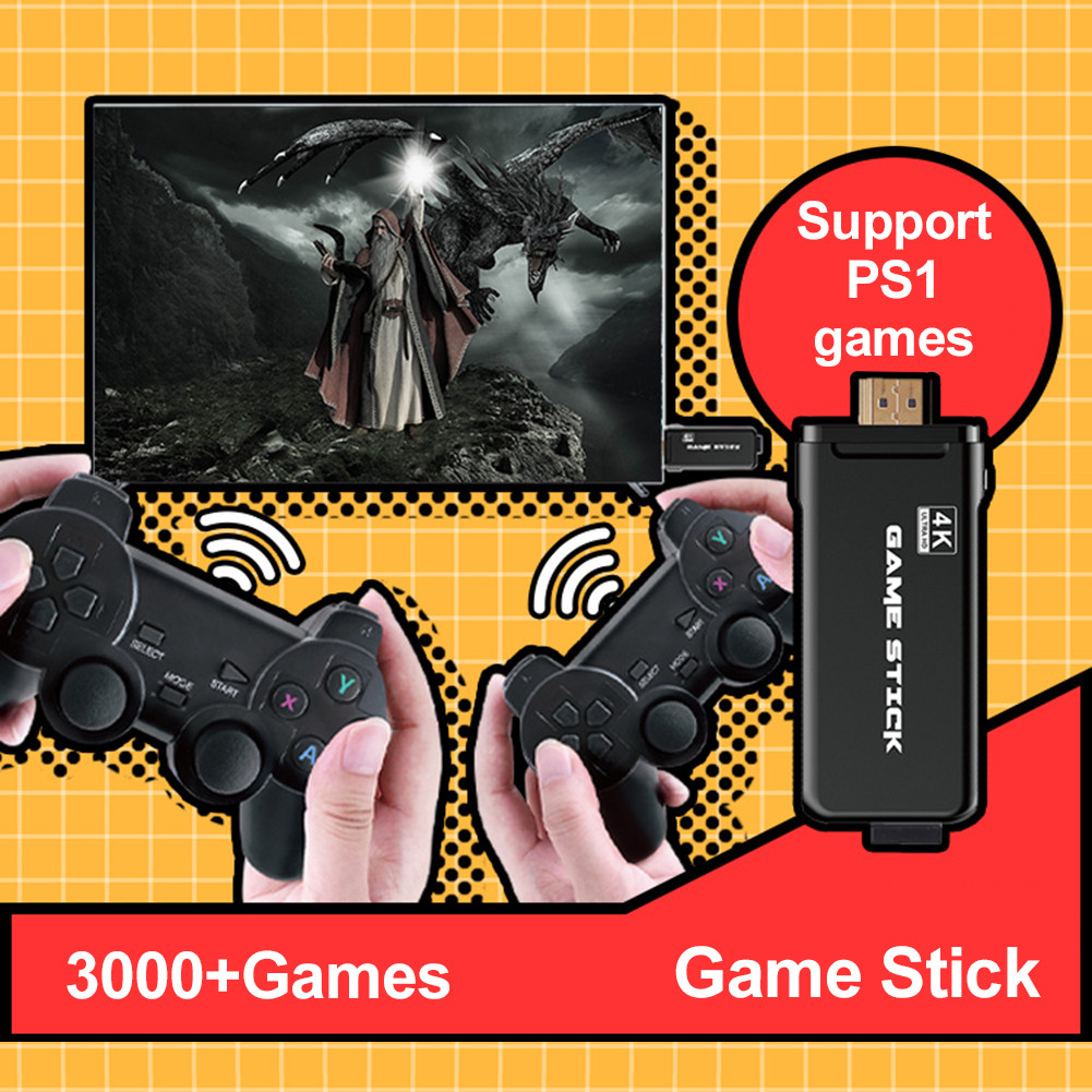 Máy chơi game điện tử 4 nút tay cầm không dây GAME STICK 4K ULTRA_HD Joystick 360 - 2 người chơi - kết nối TV 4K - Thẻ SD 32G +3000 games -Game console thiết bị game mượt ( HDMI ) - Tặng cáp chuyển HDMI