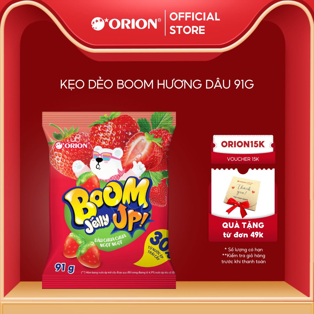 Kẹo Dẻo Boom Jelly THẠCH Orion Hương Dâu túi 91G