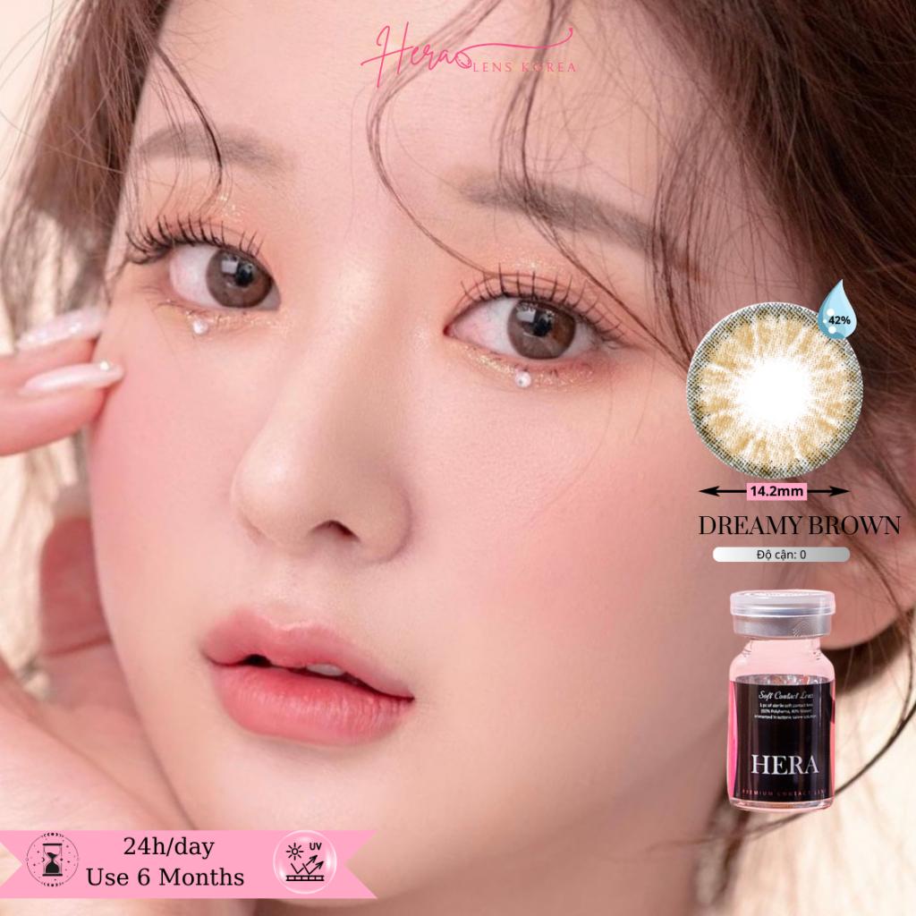 Kính Áp Tròng Hera Nâu Mơ Màng 0 - 6 Độ DREAMY BROWN Nhập Khẩu Hàn Quốc Lens Cận 6 Tháng