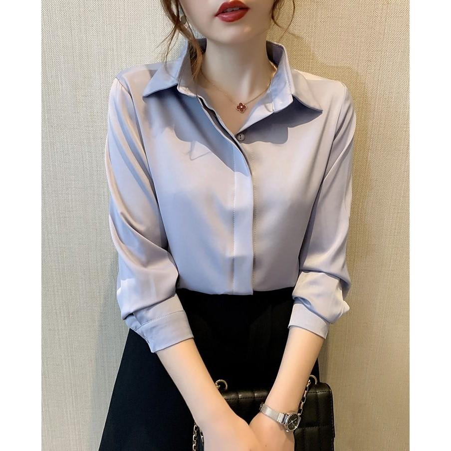 Áo sơmi nữ satin kèm ảnh thật