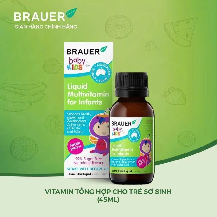 Siro Brauer hỗ trợ bổ sung Vitamin tổng hợp cho trẻ sơ sinh Liquid Multivitamin for Infants 45ml