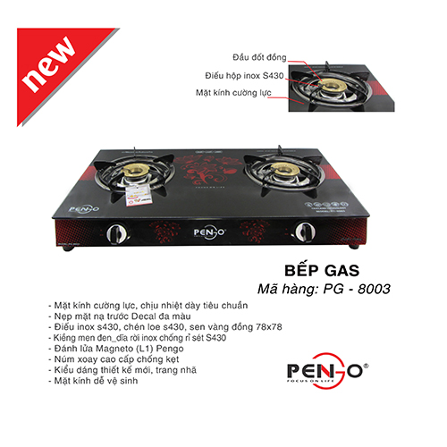 Bếp gas đôi mặt kính Pengo PG-8003A( hàng chính hãng)