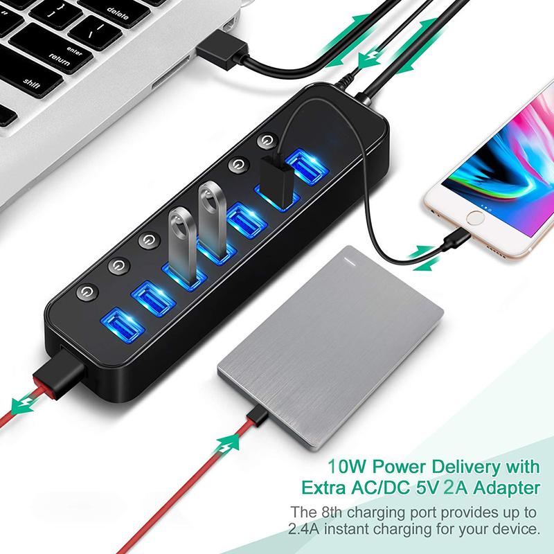 HUB USB 3.0 Đa 4 7 Bộ Chia Cổng Sạc Cho Ipad Mac Book Air Pro PC Máy Tính Xách Tay Phụ Kiện Với 5V 2A Bộ Chuyển Đổi Nguồn Điện