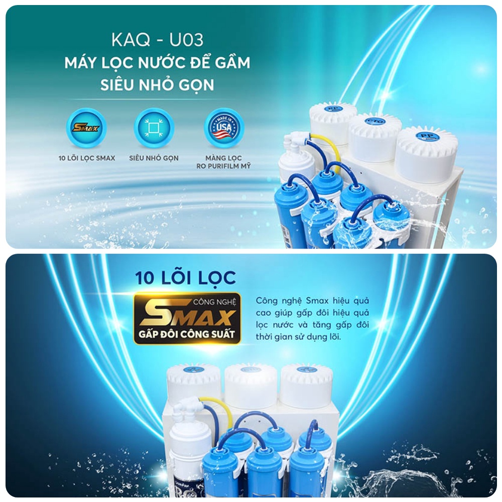 Máy Lọc Nước Karofi U03,Màng RO Purifim Mỹ 10 Lõi Để Gầm Nhỏ Gọn, Hàng Chính Hãng