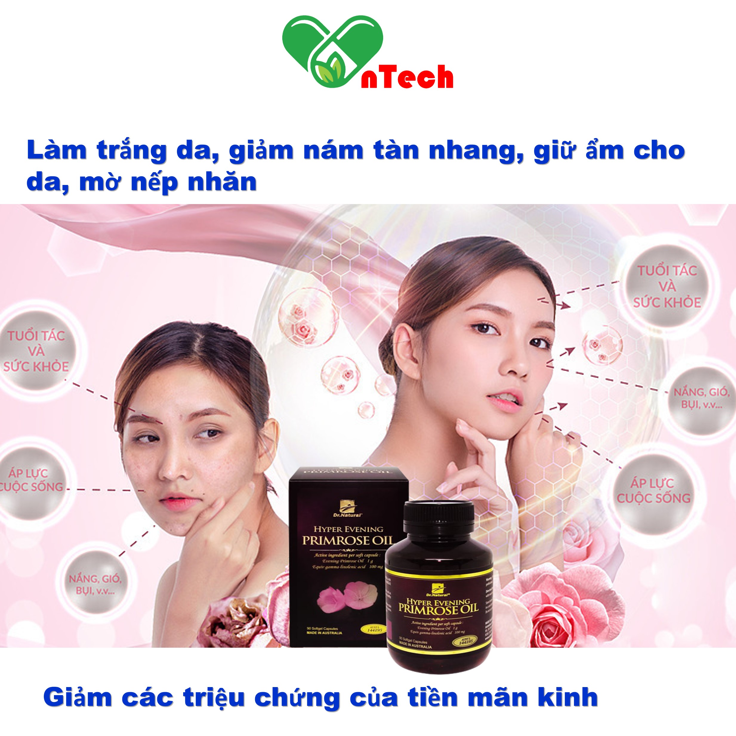 Viên uống bổ sung và cân bằng nội tiết tố làm trắng da mờ nám tàn nhang Hyper Evening Primrose Oil hộp 180 viên và 90 viên