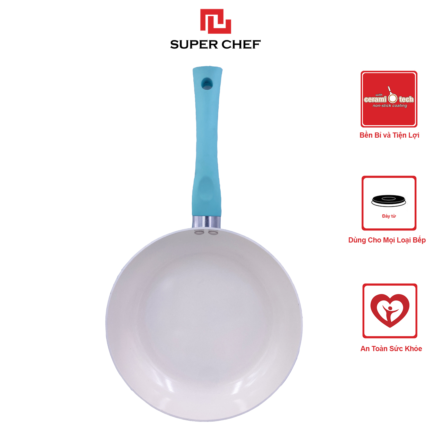 Chảo Chống Dính Ceramic Chef Blue Đáy Từ Cao Cấp Siêu Bền Bỉ Dùng Cho Mọi Loại Bếp ( size 24 cm)