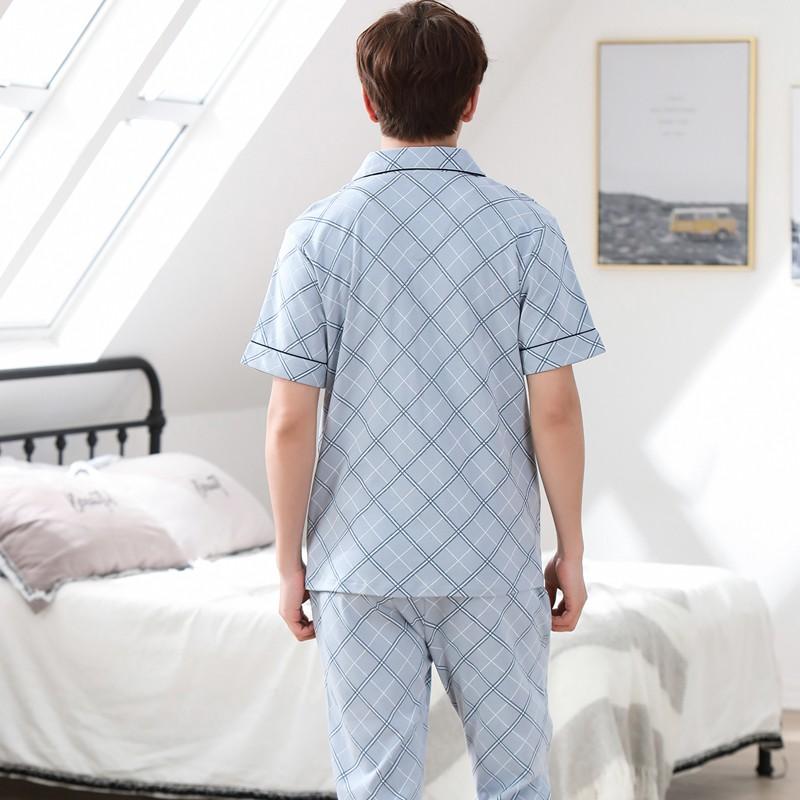 Đồ bộ nam Pijama cộc tay màu sắc sáng da, họa tiết kẻ sọc nam tính, Bộ Pyjama Quảng Châu xịn xò