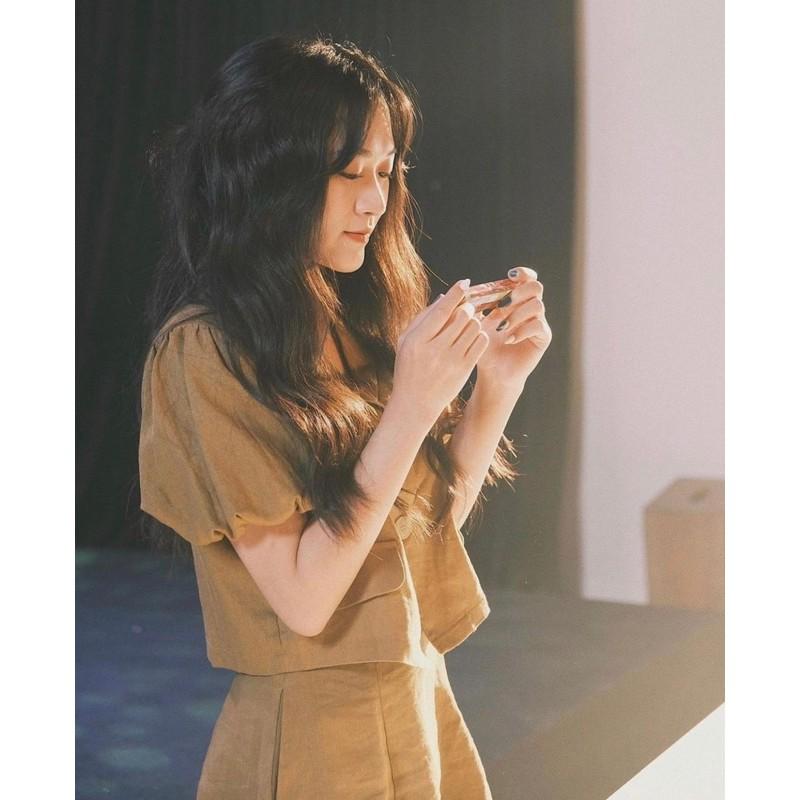 Set bộ áo vest croptop tay phồng kèm chân váy