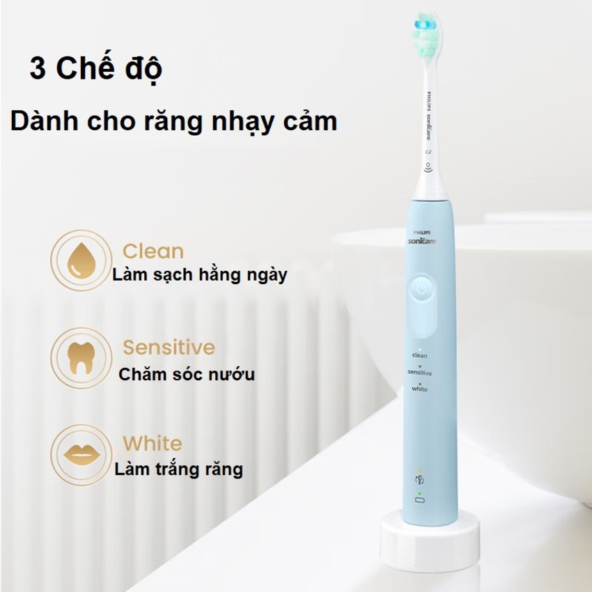 Bàn chải đánh răng điện rhương hiệu Hà Lan cao cấp Philips Sonicare Series 5200 HX3697 - 3 chế độ làm sạch - Hàng chính hãng